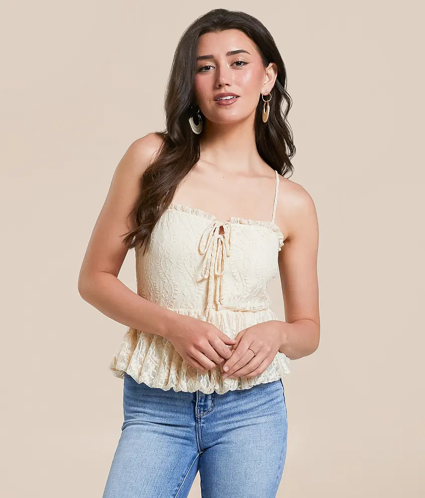 Lace Peplum Bubble Cropped Tank Top | Buckle