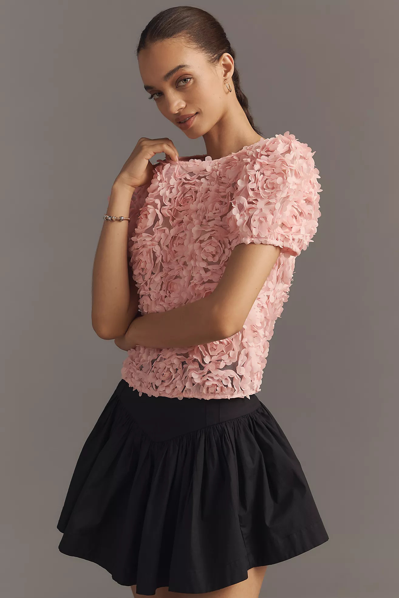 Dolan Left Coast Puff-Sleeve 3D Floral Top | Anthropologie (US)