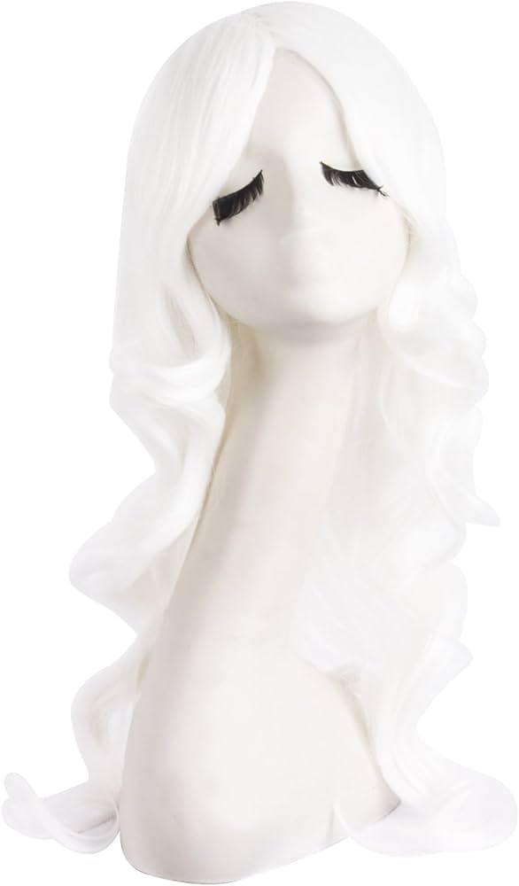 MapofBeauty 24 Inch/60cm Charming Synthetic Fiber Long Wavy Hair Wig Women Party Full Wig (White) | Amazon (US)