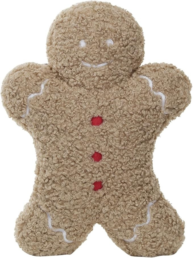 Creative Co-Op, Brown, Red and White Fabric Bouclé Gingerbread Man Shaped Pillow | Amazon (US)