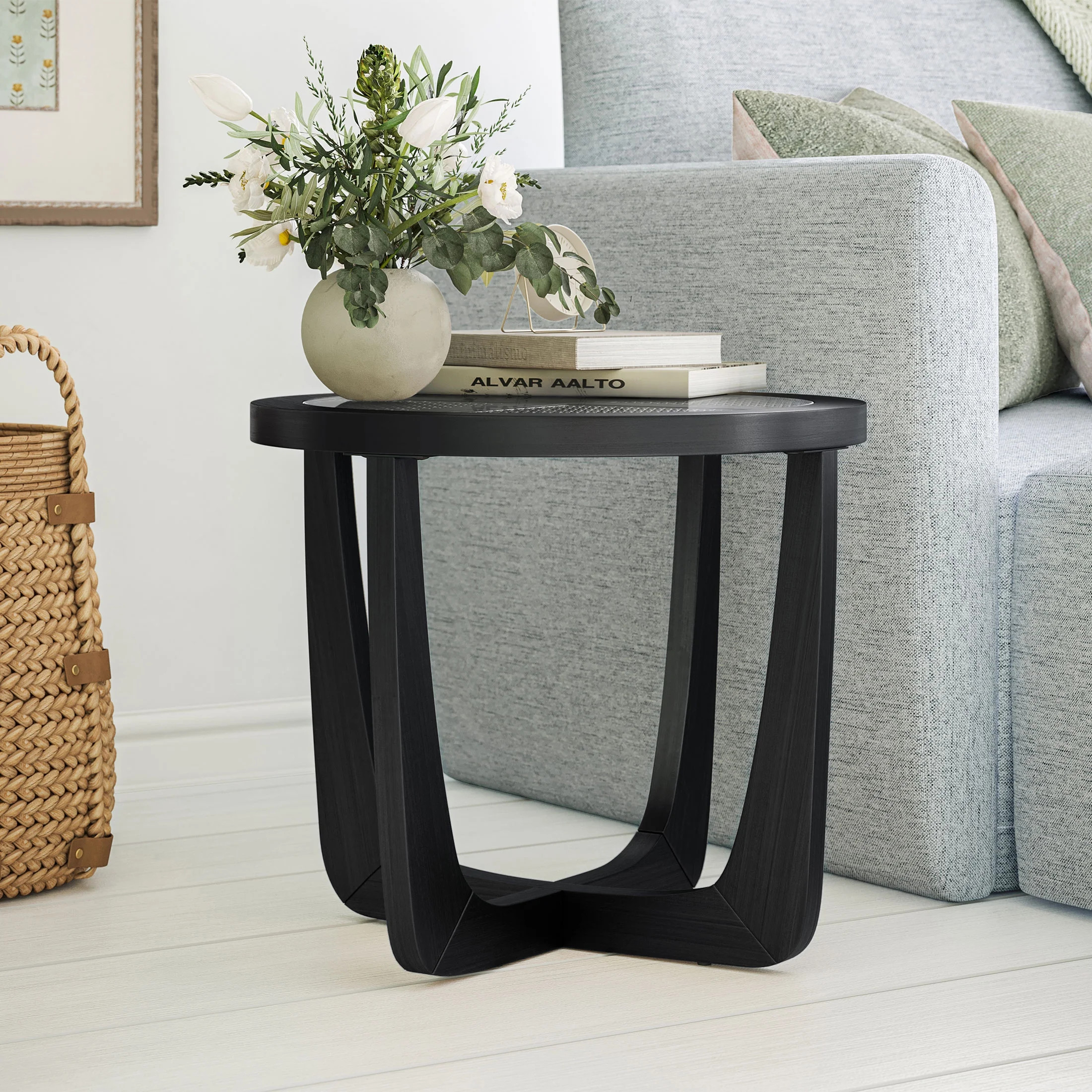 Beautiful Glass Rattan End Table, Black | Walmart (US)