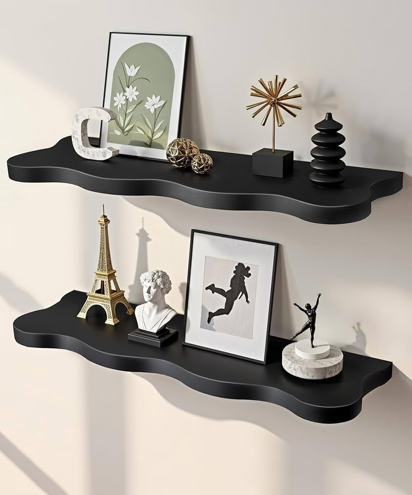 Black Floating Shelves for Wall Mounted Shelf for Living Room Bedroom Bathroom 24 Inch Decorative... | Amazon (US)