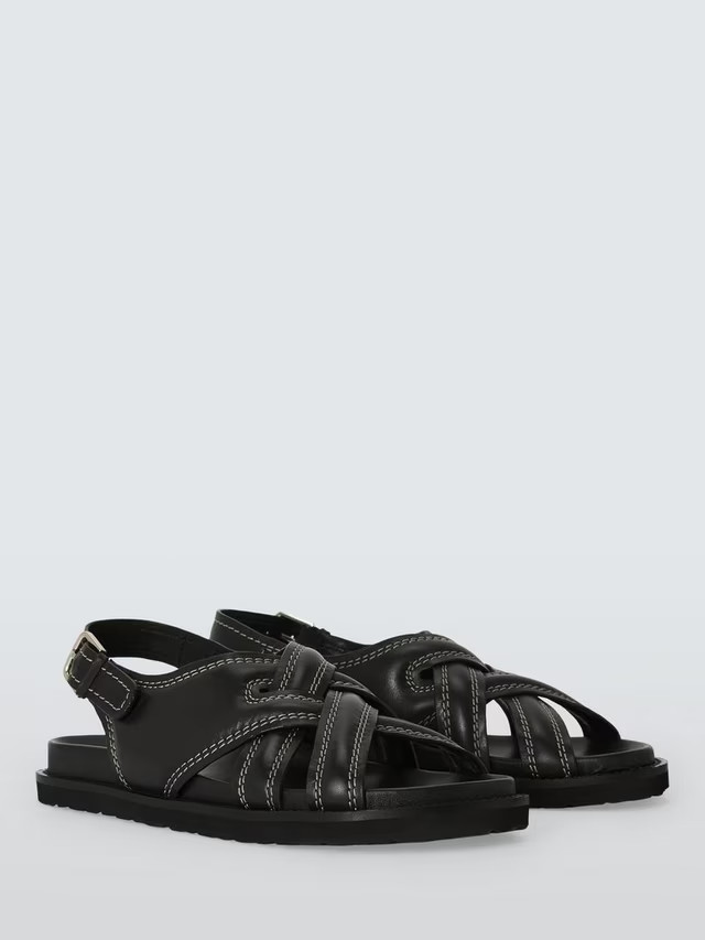 AND/ORLaura Leather Padded Cross Strap Footbed Sandals, Black | John Lewis (UK)