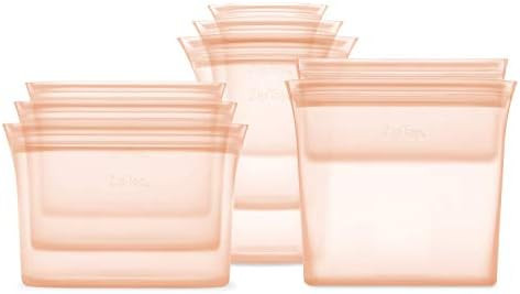 Zip Top Reusable 100% Platinum Silicone Containers - Full Set of 8 - Peach | Amazon (US)
