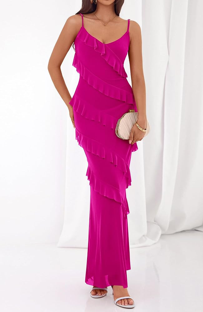 BTFBM Spring Dresses for Women 2026 Spaghetti Strap Bodcyon Solid Cocktail Wedding Guest Dress Su... | Amazon (US)