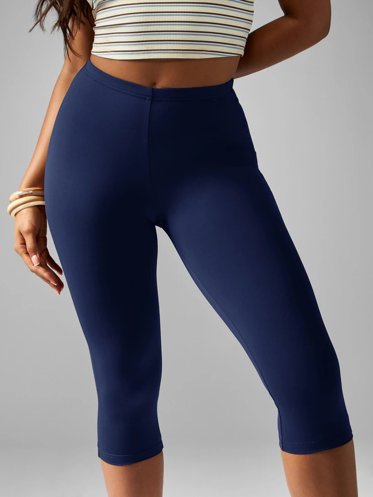 MISSGUIDED Women's Navy Capri Leggings High Waisted Stretchy Comfort Fit Cropped Pants For Casual Everyday Wear | SHEIN USA | SHEIN