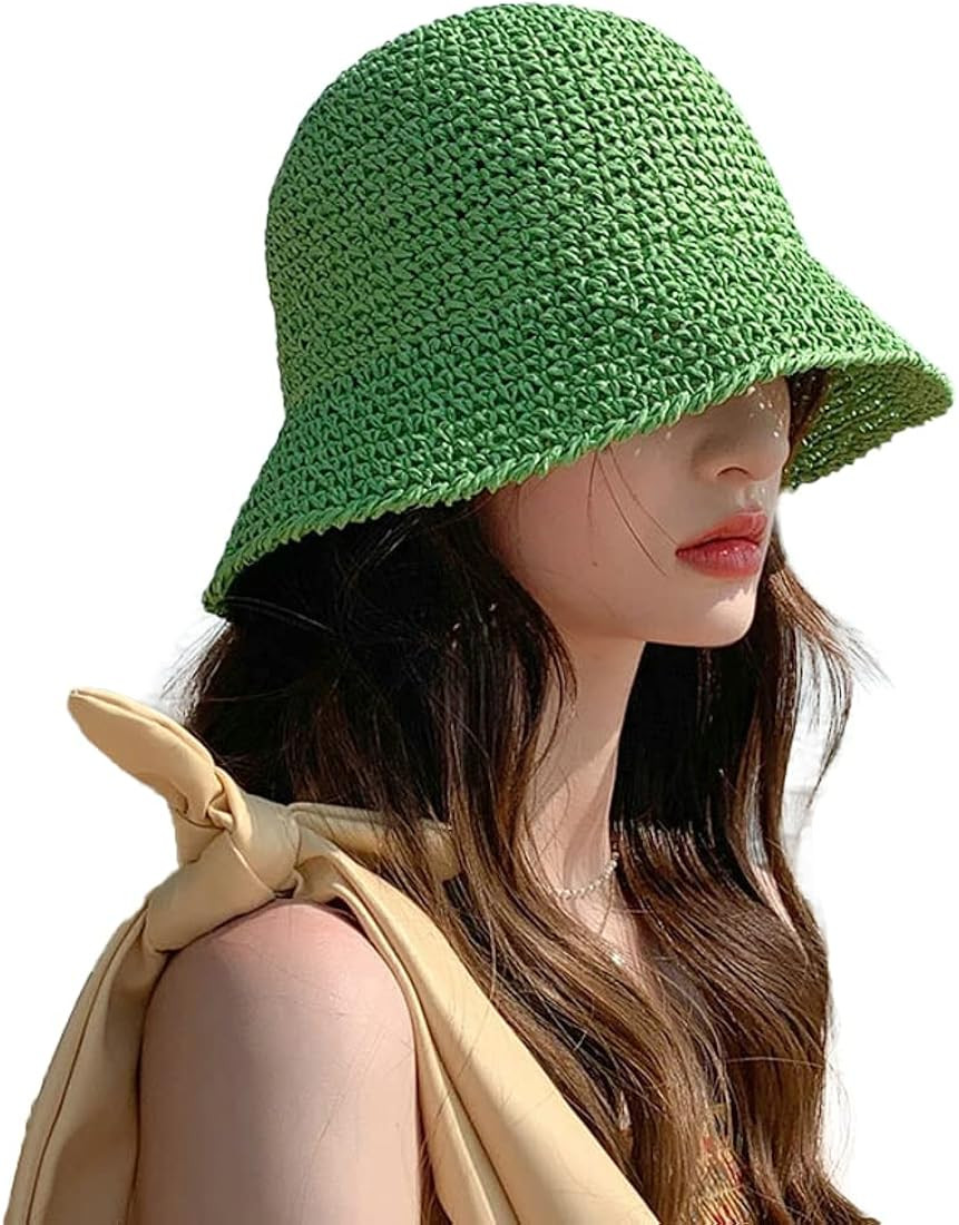 Womens Straw Sun Hat Woven Bucket Hat Fishing Hat Beach Hat Foldable Cap Summer Caps | Amazon (US)