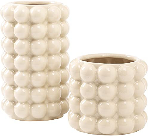 YANWE1 Bubble Vases, Set of 2 Ceramic Vase for Flowers, Boho Ceramic Flower Vases for Decor, Tall Bubble Vase for Living Room, Dining Table, Wedding, Mantel, Coffee Table(Beige) | Amazon (US)
