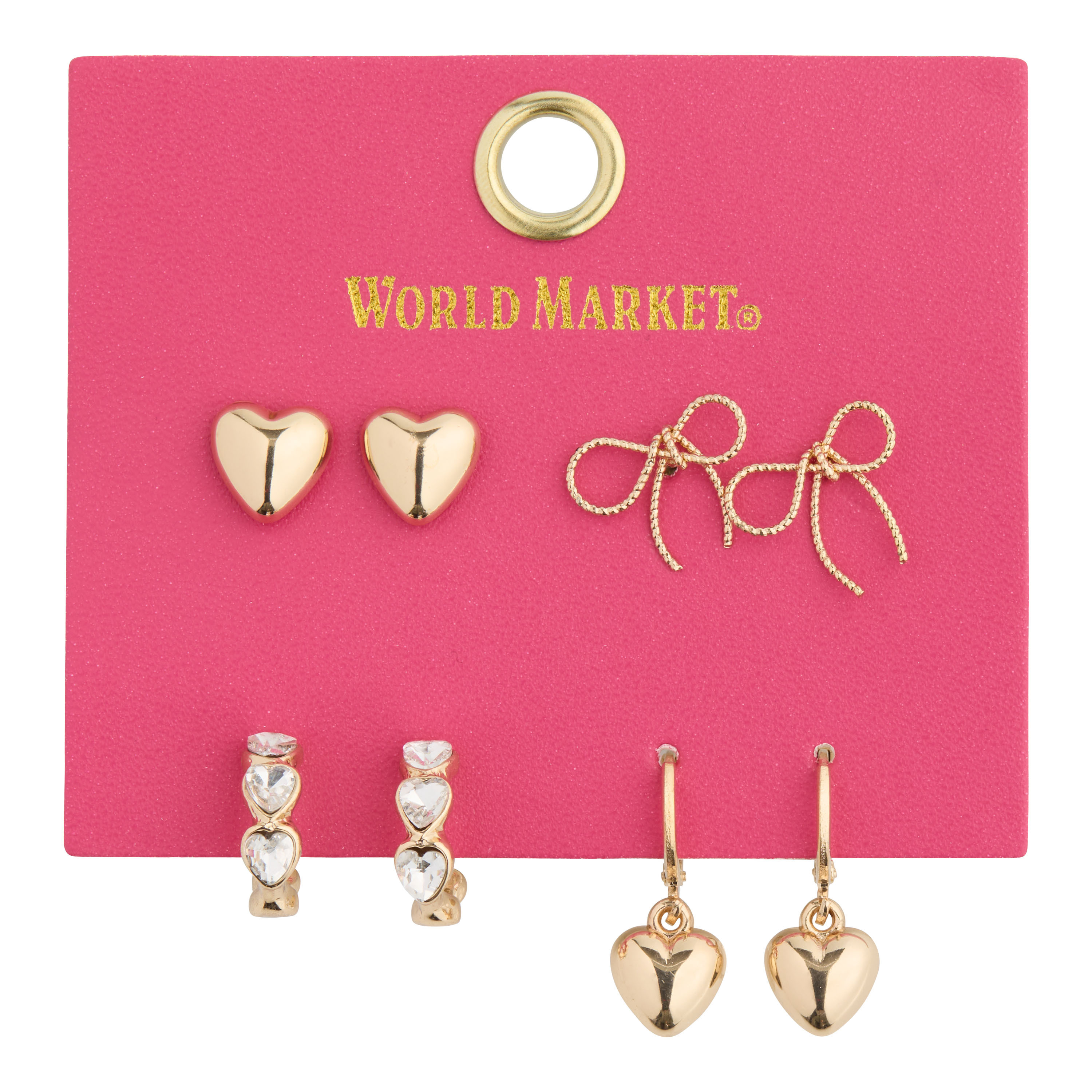 Gold Heart and Bow Earrings 4 Pack | World Market