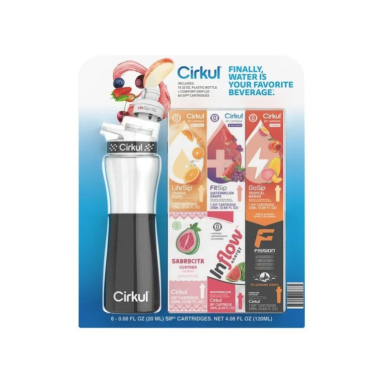 Cirkul 22 fl oz Plastic Bottle and Black Chill Sleeve Value Pack with 6 Flavor Cartridges | Walmart (US)