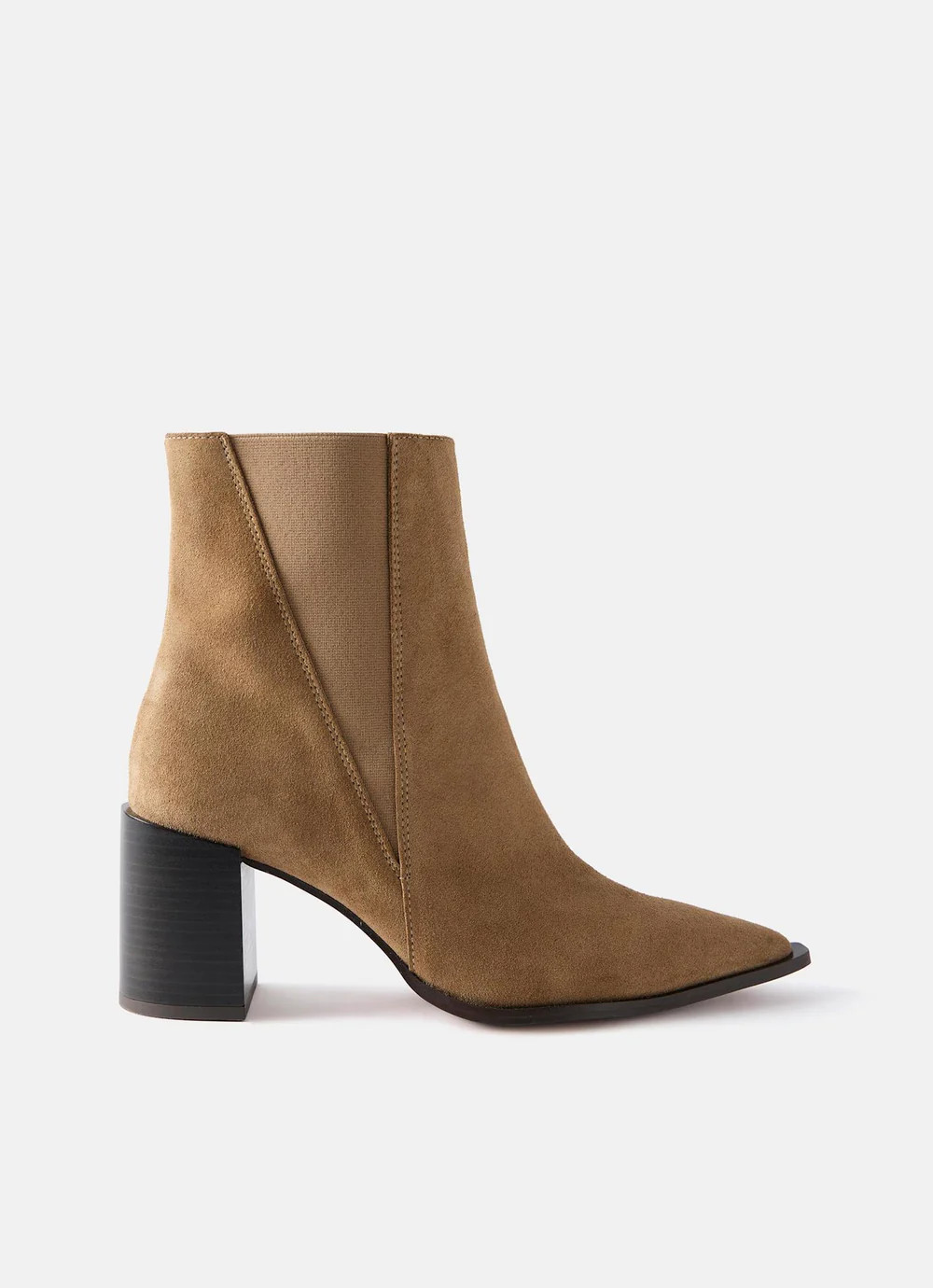 Noa Neutral Suede Block Heel Boots | Mint Velvet
