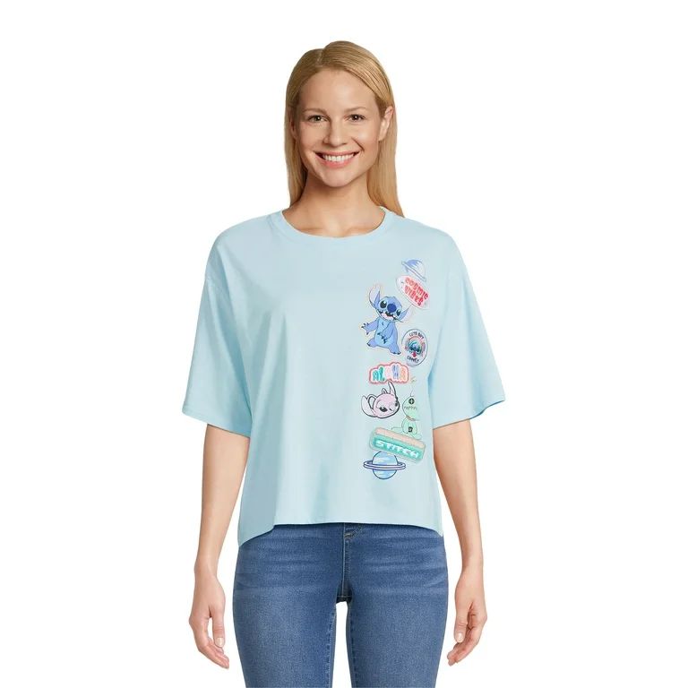 Stitch Women’s Multi Patch Graphic Tee with Short Sleeves, Sizes XS-XXXL | Walmart (US)