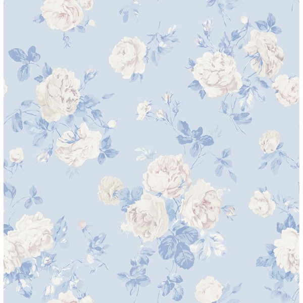 Everblooming Rosettes Whisper Blue Cabbage Rose Bouquets Peel and Stick Wallpaper | WallPops