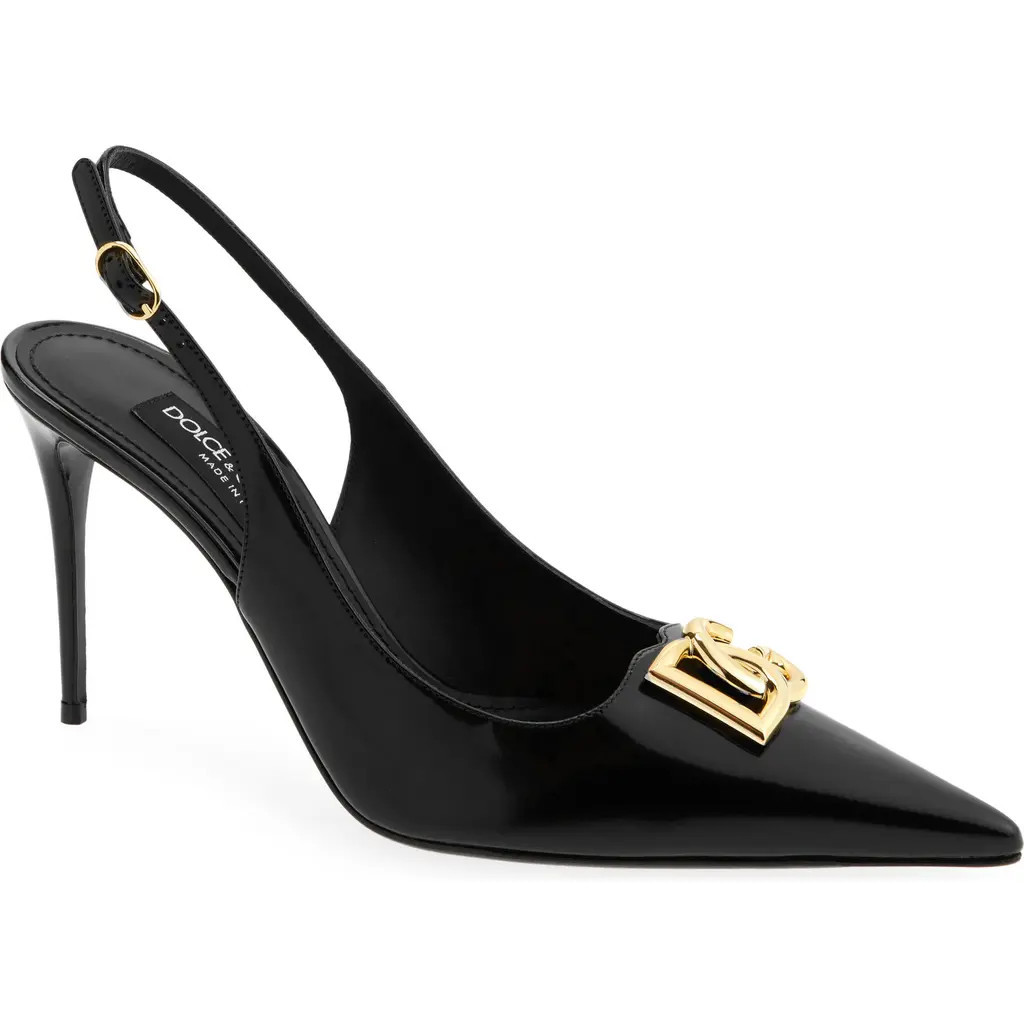 Dolce&Gabbana Lollo Pointed Toe Slingback Pump in 80999 Black at Nordstrom, Size 8.5Us | Nordstrom