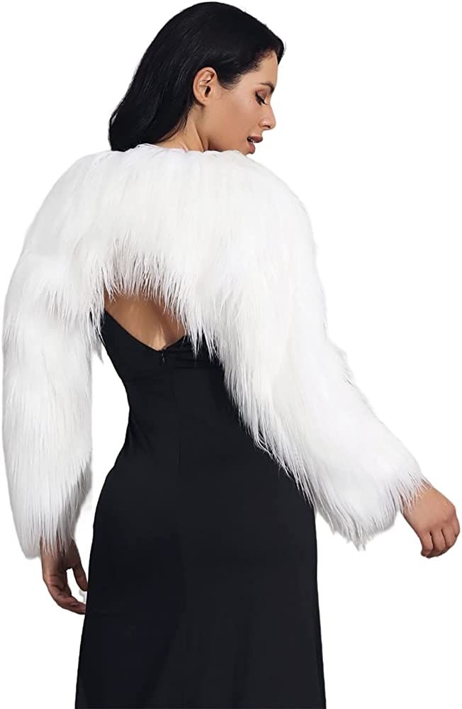 GORAIS Women’s Faux Fur Bolero Jacket for Evening Dresses Fur Coat Long Sleeve Fur Cropped Shru... | Amazon (US)