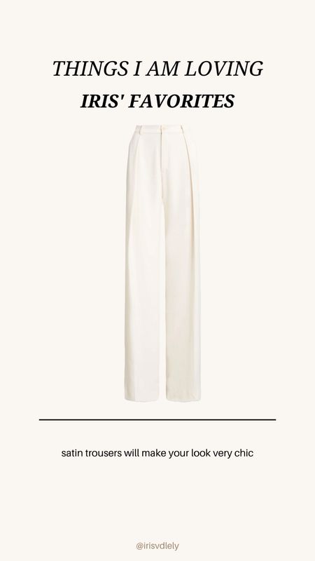 Things i am loving: silk trousers 

White trousers, wide leg trousers, satin trousers 

#LTKFind #LTKeurope #LTKstyletip