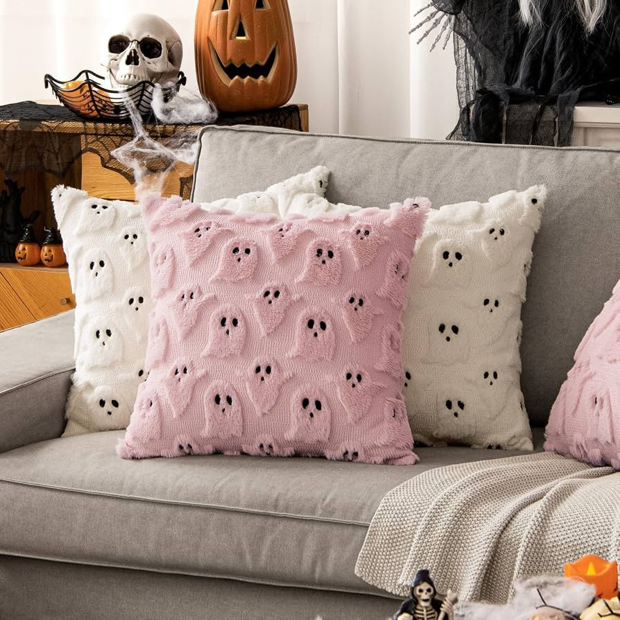 MIULEE Cute Ghost Halloween Pillow Covers 18x18 Inch Set of 2 Cream White | Amazon (US)