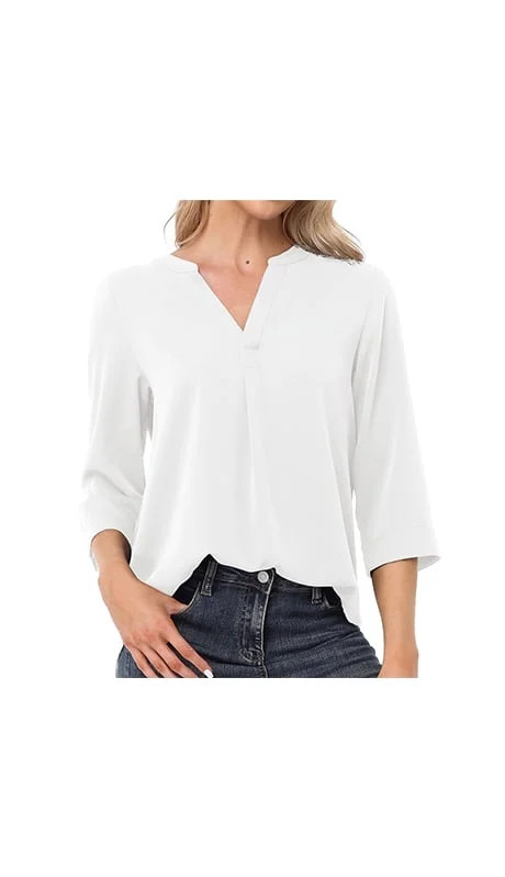 Asklazy Womens Tops Casual Chiffon Blouses Tops 3/4 Sleeve V Neck Tunic Top Loose Shirt,US Size,L... | Walmart (US)