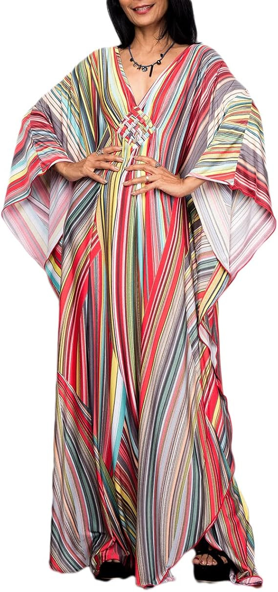 Bsubseach Women Ethnic Print Kaftan Beach Dress Plus Size Swimsuit Cover Up | Amazon (US)
