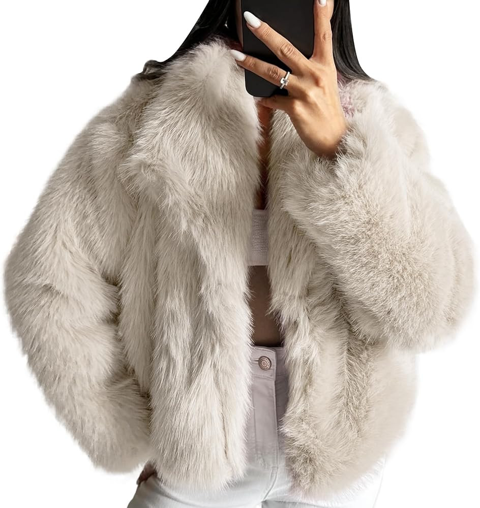 COZYPOIN Womens Faux Fur Jacket Fluffy Fur Coat Cropped Long Sleeve Lapel Button Down Fuzzy Winte... | Amazon (US)