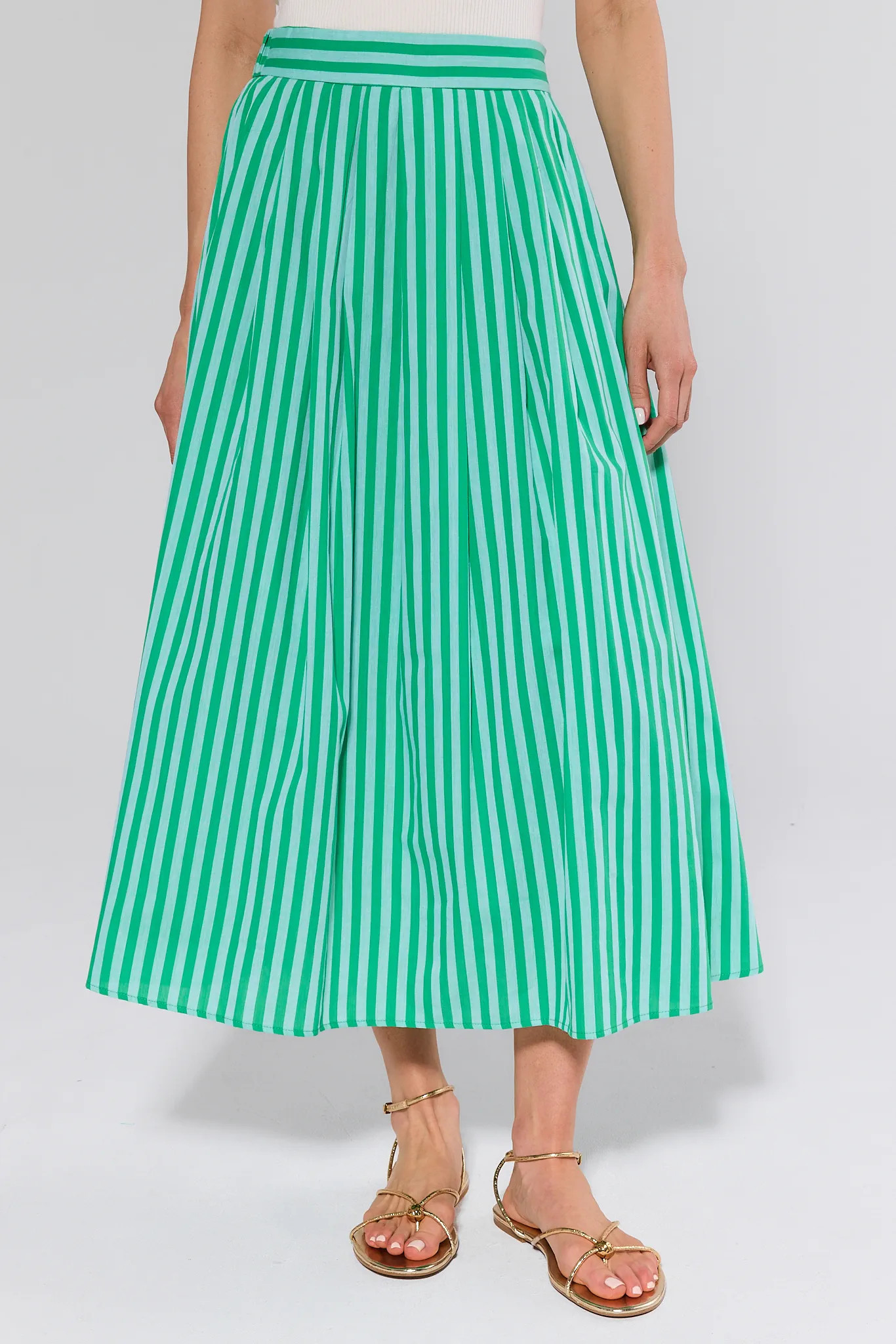 Claire Green Striped Midi Skirt | Avara