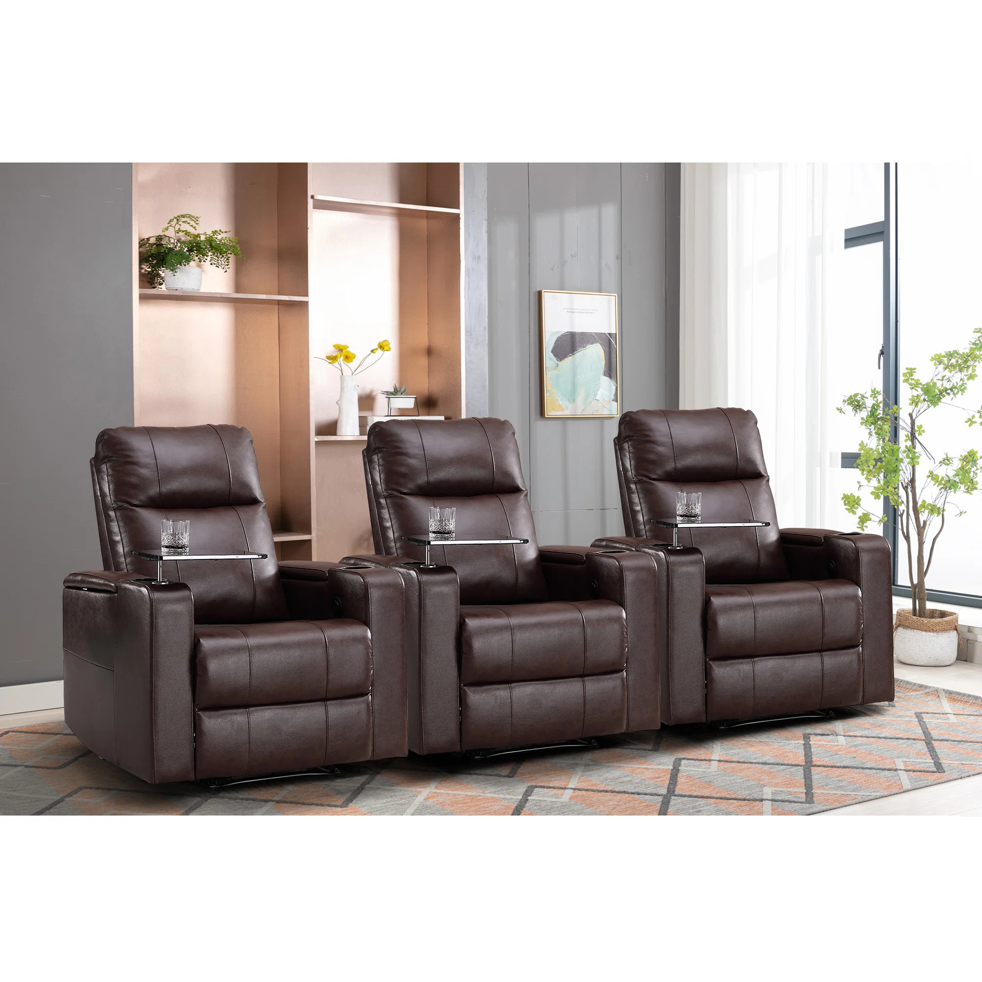 Rugiatu 33.1" Wide Modern Electric Power Breathable Leather Reclining Home Theater Seating with A... | Wayfair North America
