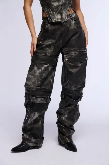 RORY DISTRESSED FAUX LEATHER CARGO PANT | AKIRA