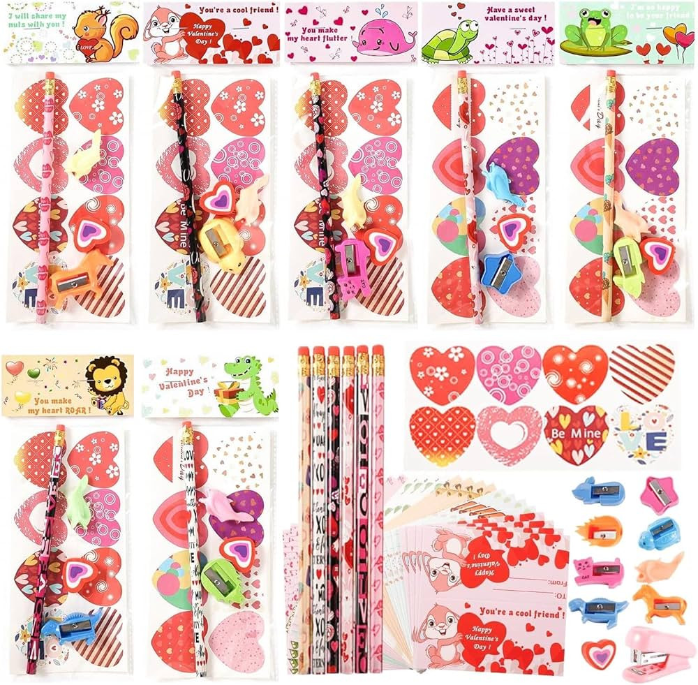 Valentines Day Gifts for Kids Classroom - 28 Packs Super Value Valentines Stationery Kit, Valenti... | Amazon (US)