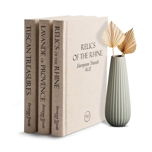 Ence Designs Decorative Books for Home Decor – Set of 3 Designer-Inspired Faux Books with Beige Linen Covers, Travel & Modern Aesthetic, Perfect for Coffee Table, Shelf, Nightstand & Living Spaces | Amazon (US)