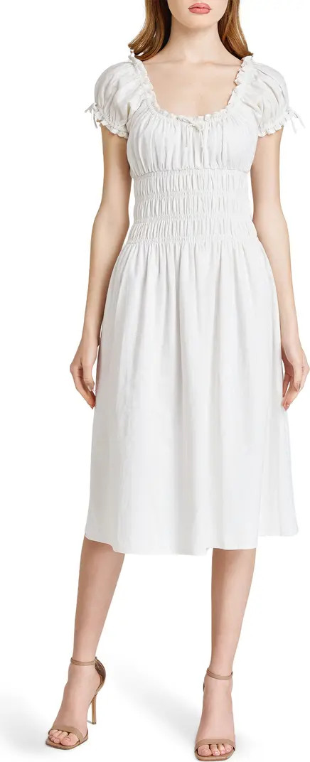 WAYF Adelina Shirred Linen Blend Midi Dress | Nordstrom | Nordstrom