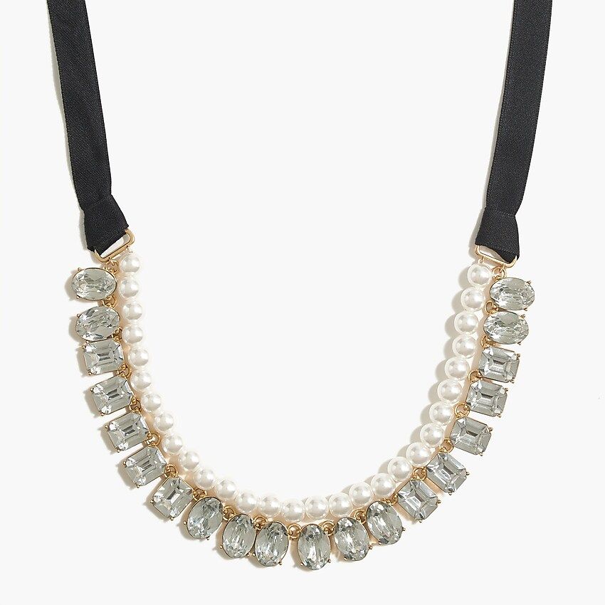Crystal and pearl two-layer statement necklace | J.Crew Factory