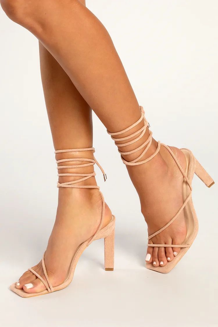 Gwendlyn Light Nude Suede Lace-Up High Heel Sandals | Lulus (US)