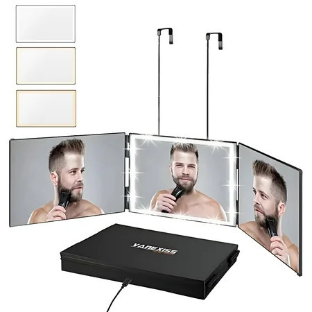 Vanexiss 3 Way Mirror with light 360 Mirror Self Hair Cut 3 Color Light Makeup Mirror With Height Telescoping Hooks for Self Styling and Hair Cutting Makeup Shaving Good Gift for Men/Women | Walmart (US)