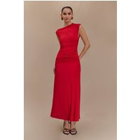 Navanna Asymmetric Slinky Midi Dress - Red I MESHKI I Size XXS | MESHKI US