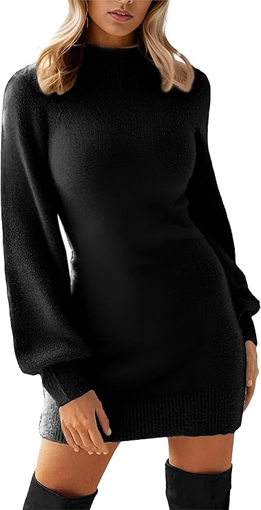GRECERELLE Women's Mock Neck Ribbed Long Sleeve Bodycon Pullover Cute Mini Sweater Dress | Amazon (US)