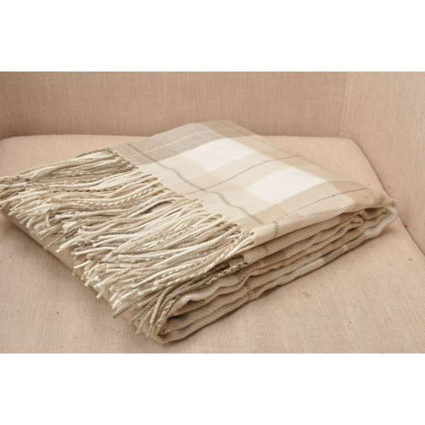 CHLOE'S COLLECTION Buffalo Plaid Blanket Throw With Fringe, Check Pattern,50x60" Neutral Color - ... | Walmart (US)