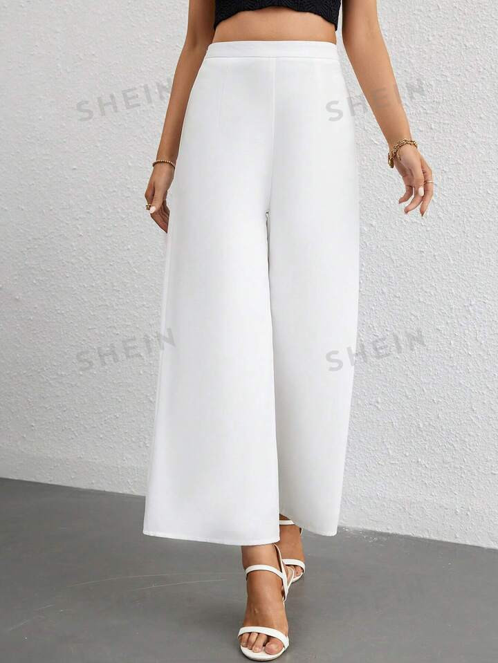 SHEIN Privé Solid Wide Leg Pants | SHEIN
