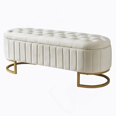 Elegant Upholstered Velvet Storage Ottoman With Button-Tufted,Storage Bench With Metal Legs For Bedroom | Wayfair North America