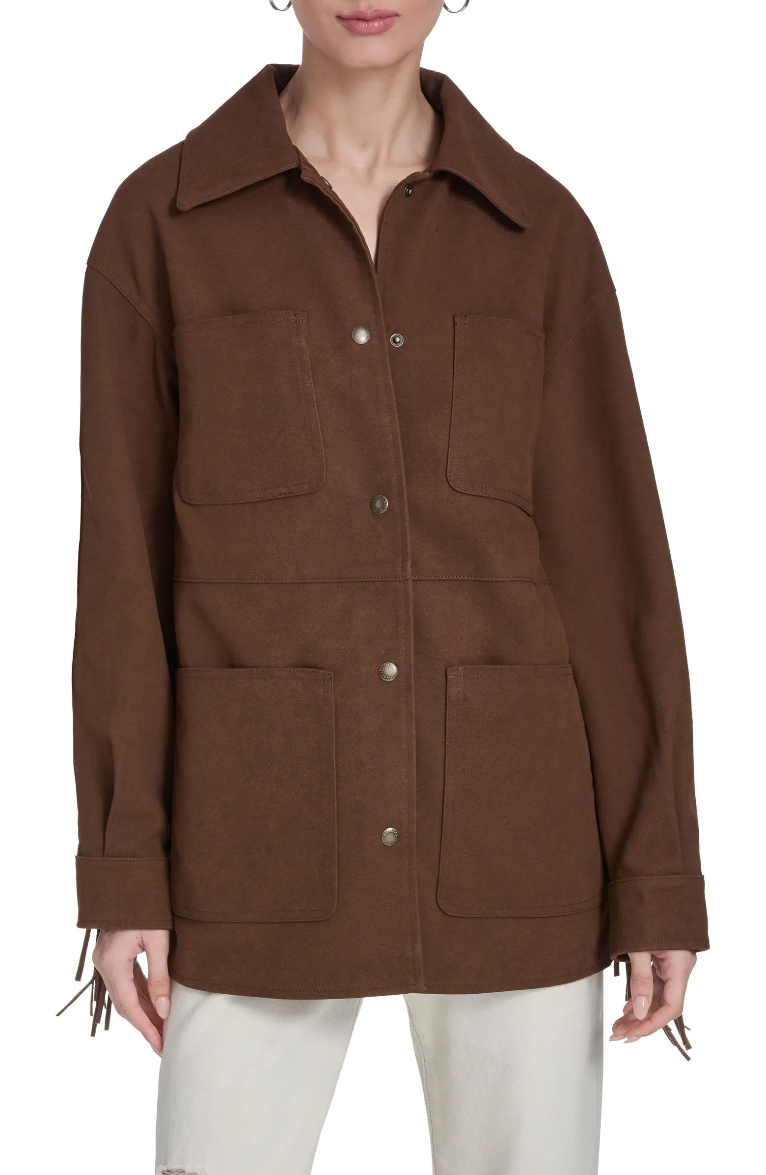 Fringe Faux Suede Chore Jacket | Nordstrom