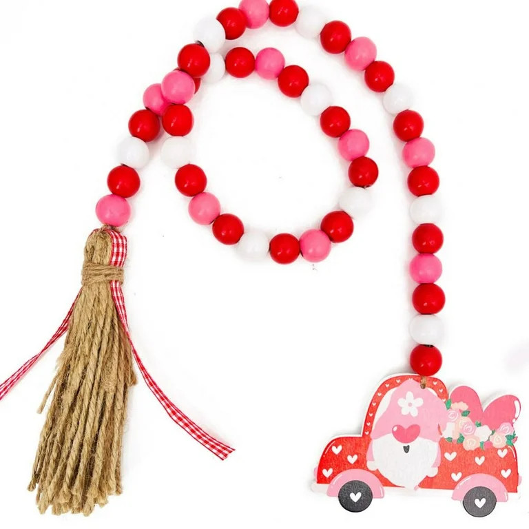 Valentine's Day Bead Garlands Wooden Heart Bead Tiered Tray Decoration Hanging Garlands with Tass... | Walmart (US)