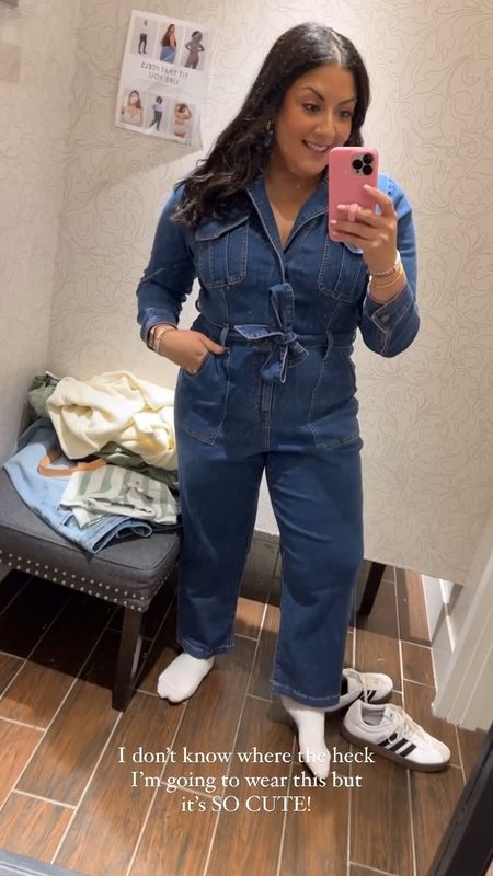 This jumpsuit is SO FREAKIN CUTEEEE and comfy!!!!! It isn’t rigid and it has great stretch to it. It’s 50% off online right now!! 10/10 recommend. I’m wearing a 14!! 

#LTKsalealert #LTKmidsize #LTKstyletip