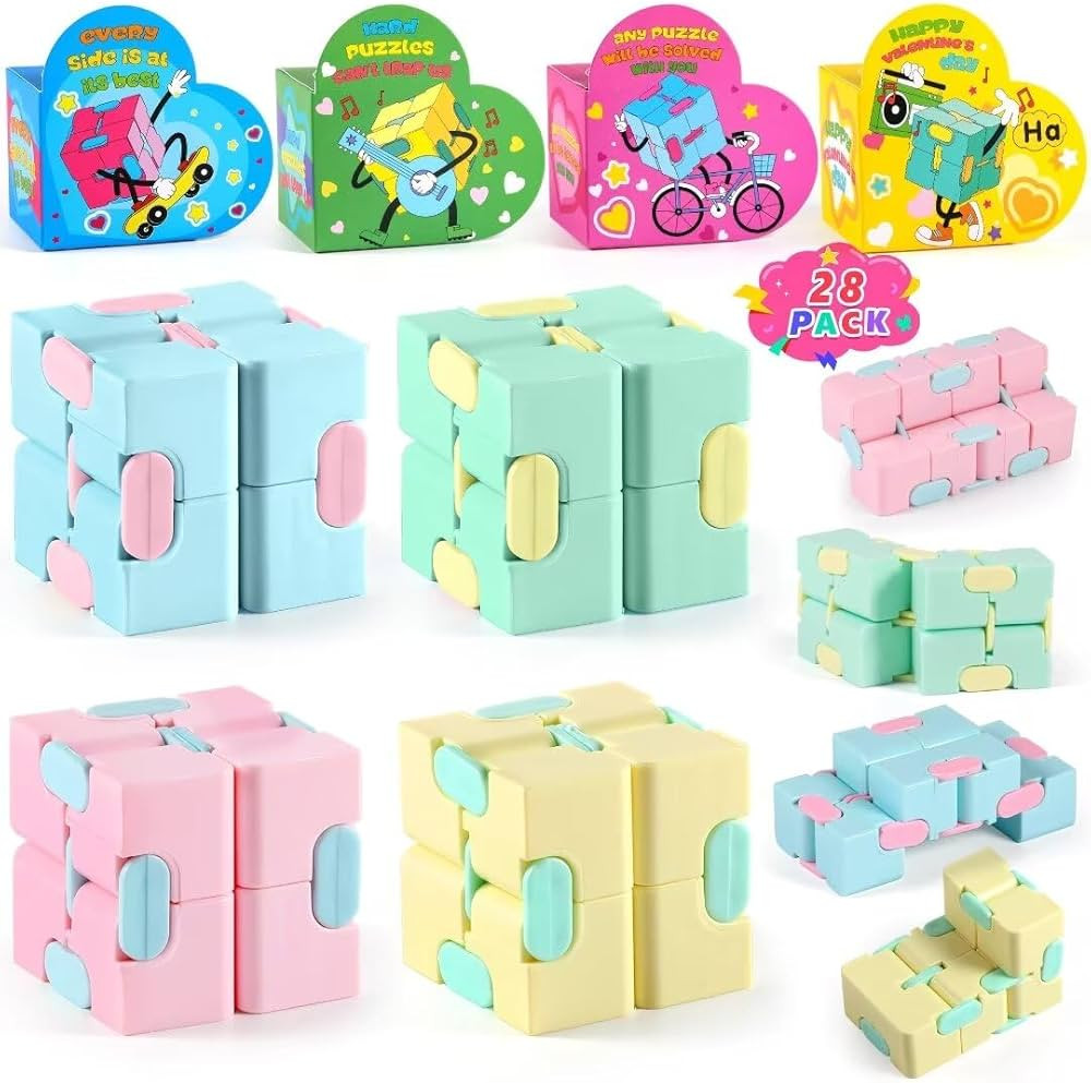 Loscola 28 Packs Valentines Day Gifts for Kids Classroom, Fidget Cube Toy with Valentines Boxes f... | Amazon (US)