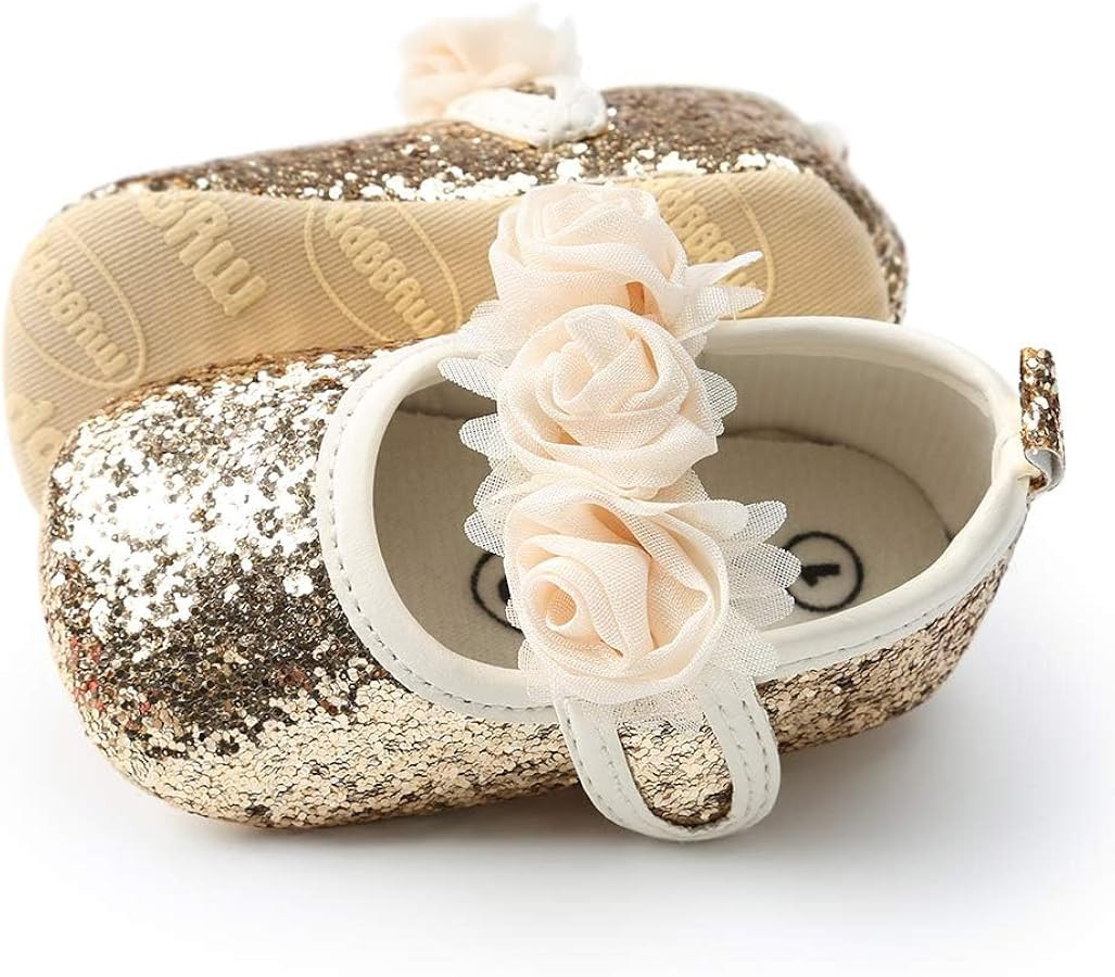 KIDSUN Infant Baby Girls Mary Jane Shoes Non-Slip Rubber Sole Ballet Slippers Princess Dress Wedd... | Amazon (US)
