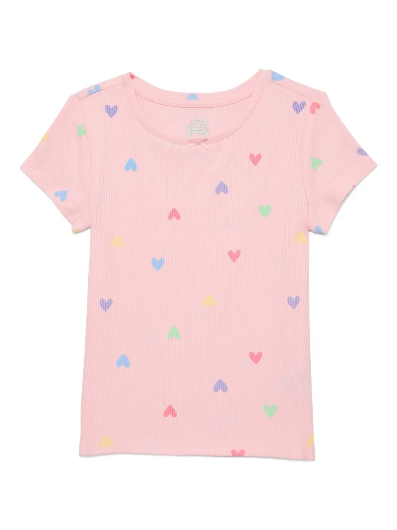 Wonder Nation Girls Printed Rib Tee with Short Sleeves, Sizes 4-10 | Walmart (US)