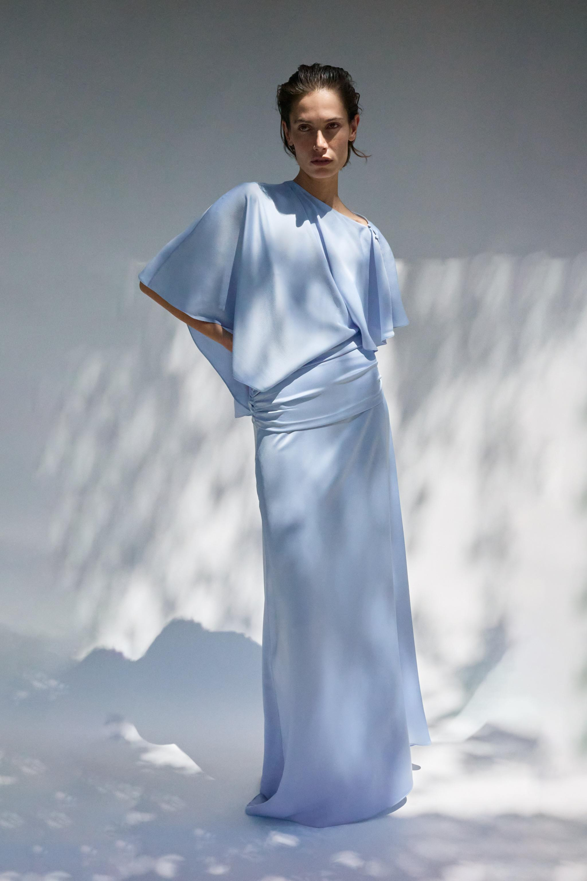 ASYMMETRIC CAPE SATIN EFFECT DRESS | Zara US