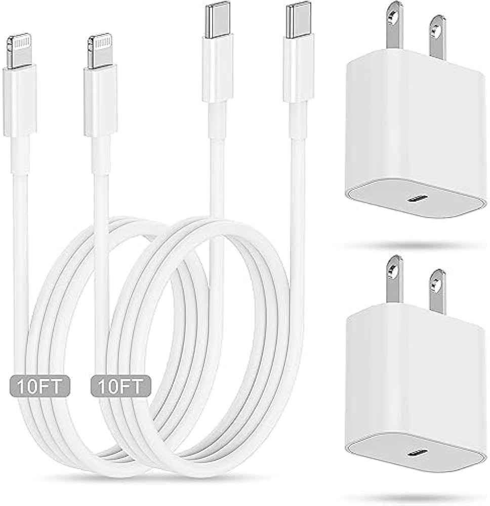 for iPhone Fast Charging Block with 10ft Cable [MFi Certified] 2Pack Wall Charger Plug and USB C ... | Amazon (US)