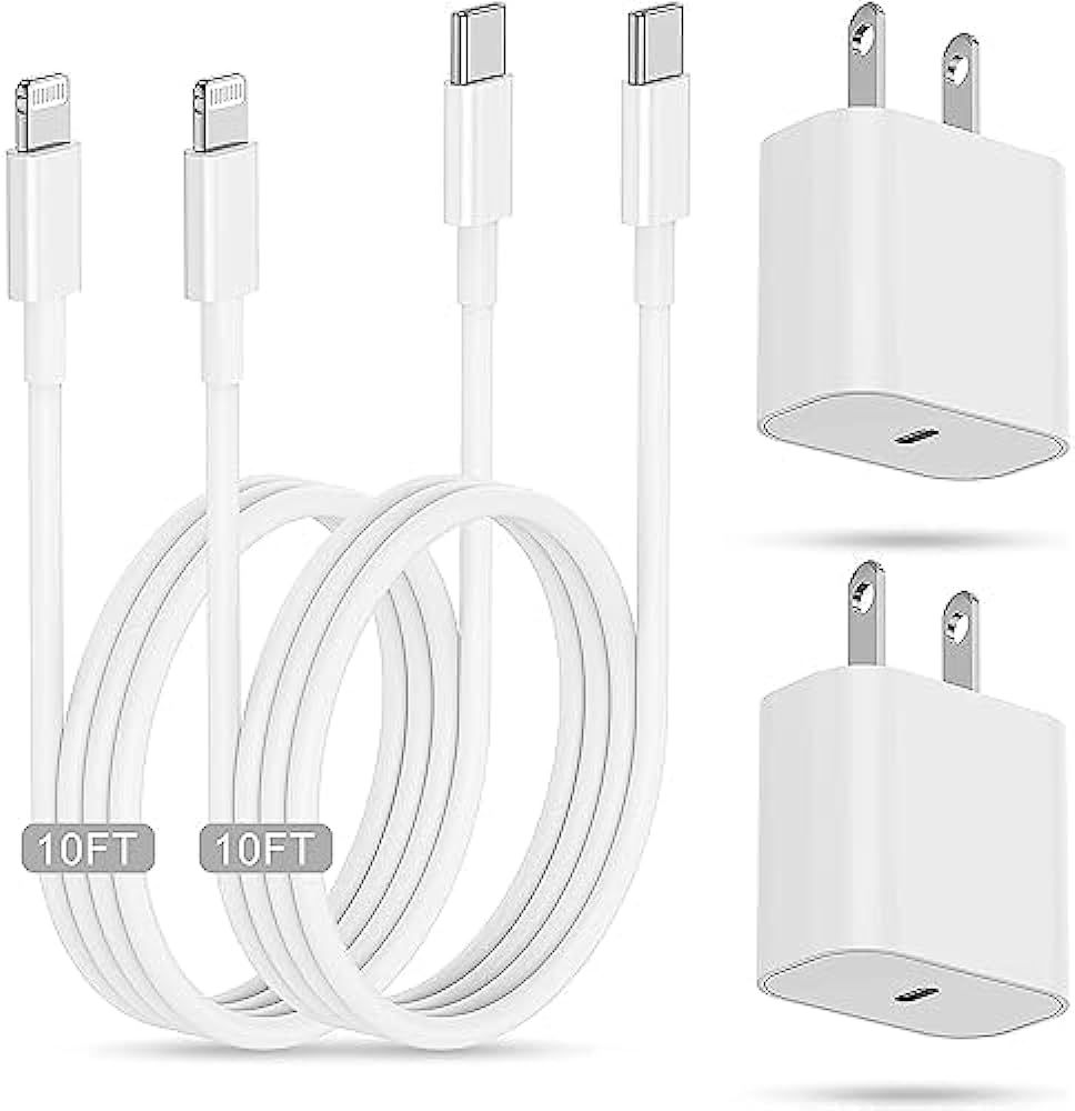 for iPhone Fast Charging Block with 10ft Cable [MFi Certified] 2Pack Wall Charger Plug and USB C ... | Amazon (US)