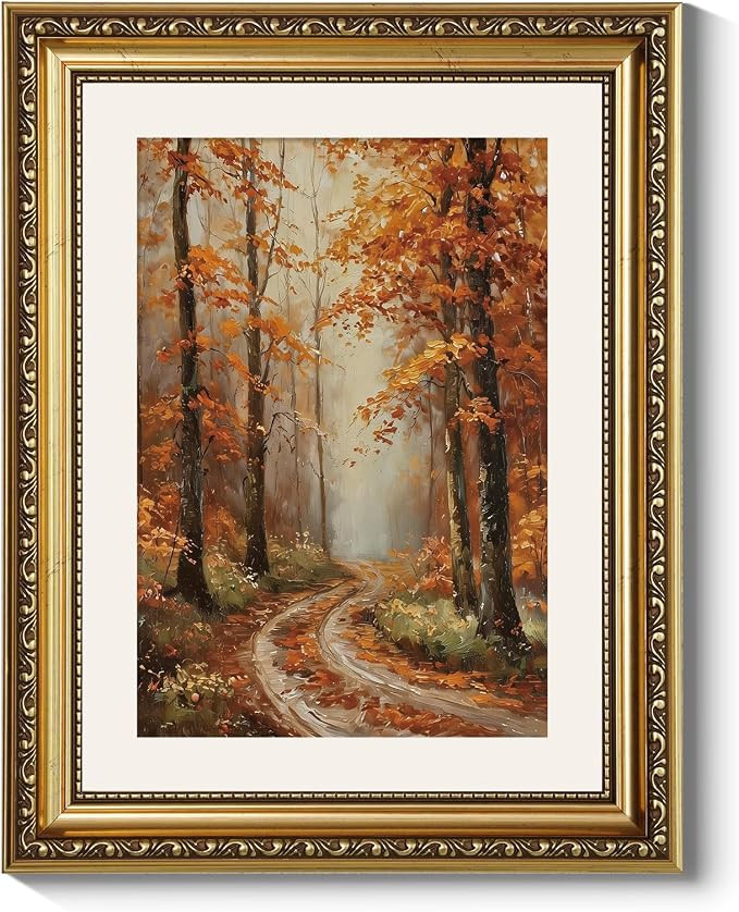 ARPEOTCY Gold Framed Canvas Art, Vintage Fall Decor, 11x14 Inch, Autumn Forest Path, Rustic Woodl... | Amazon (US)