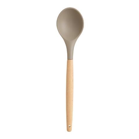 Gray Silicone Cooking Spoon with Wood Handle | World Market