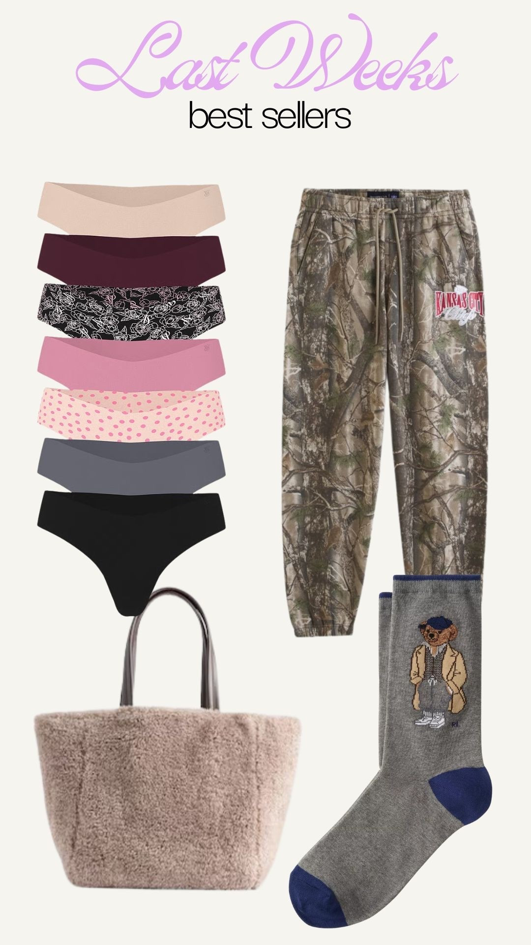 Victoria’s Secret underwear, a&f sweatpants, gap fur tote bag, Ralph Lauren socks, best sellers

#LTKFindsUnder100